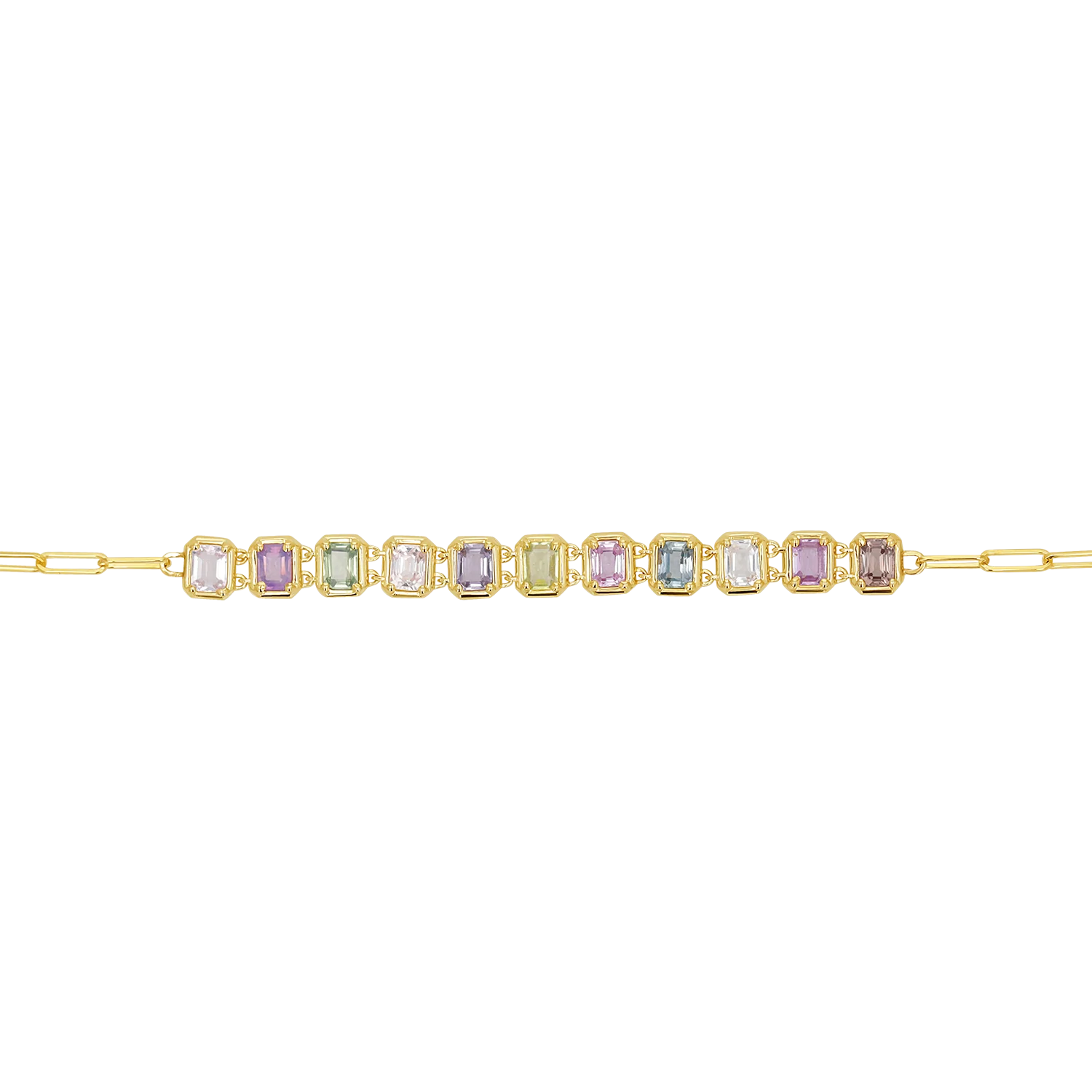 Emerald Cut Sapphire Paperclip Chain Bracelet 1