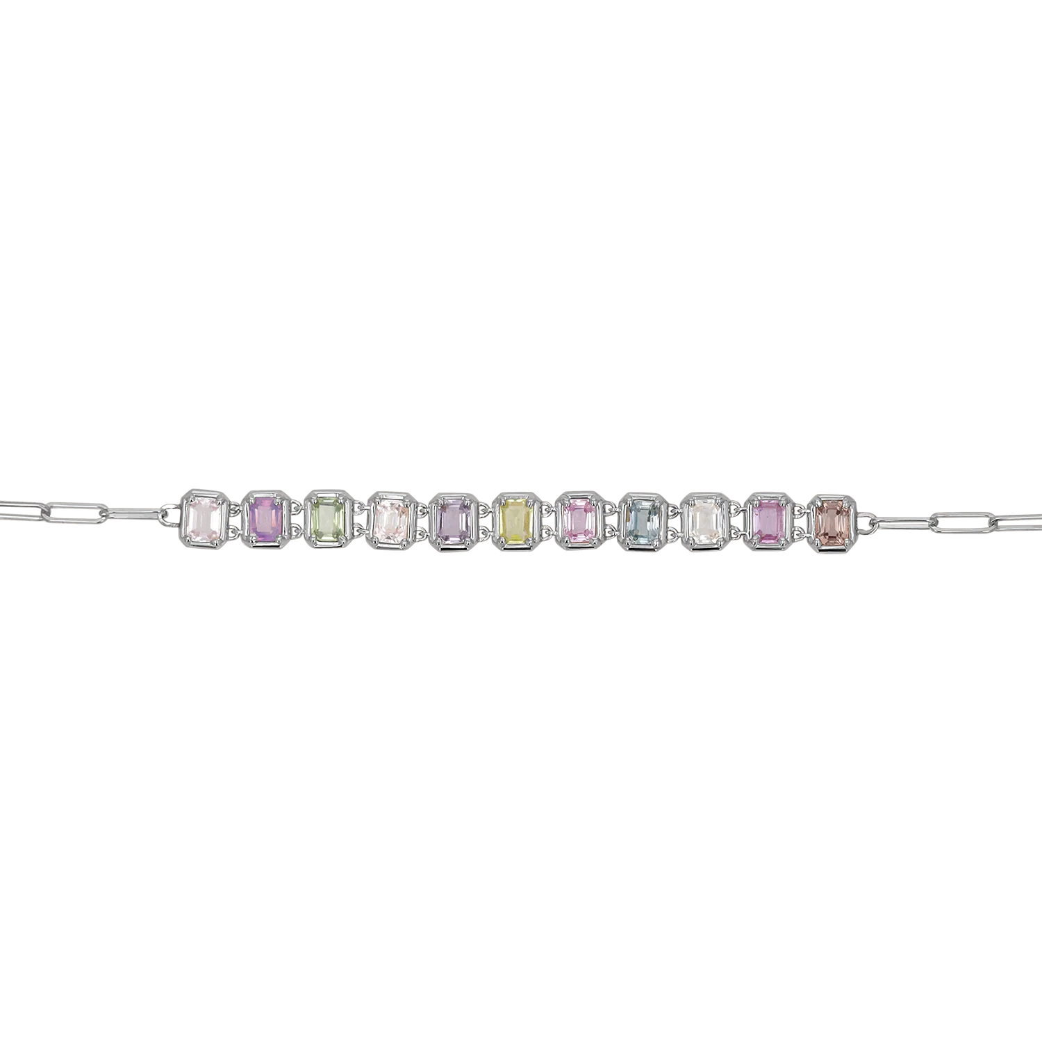 Emerald Cut Sapphire Paperclip Chain Bracelet 3