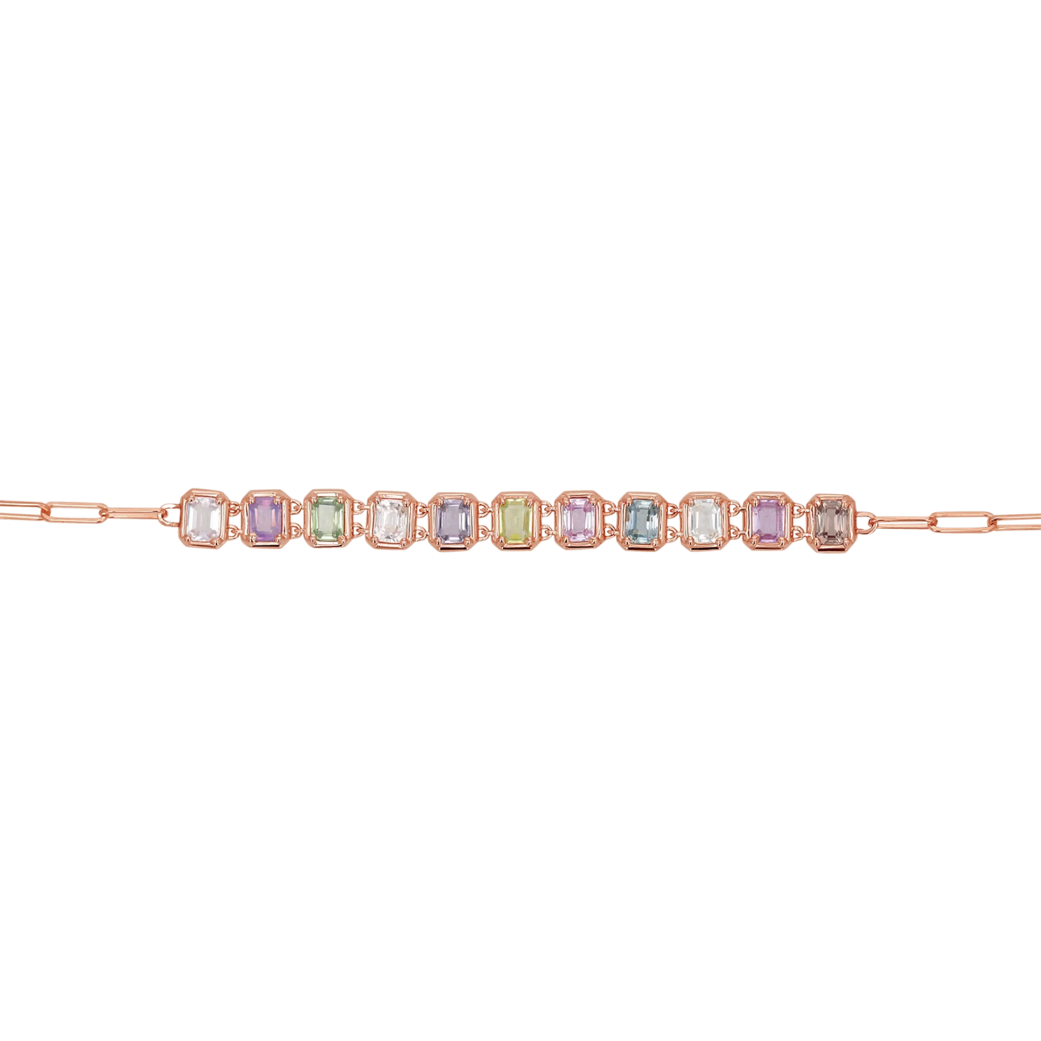Emerald Cut Sapphire Paperclip Chain Bracelet 4