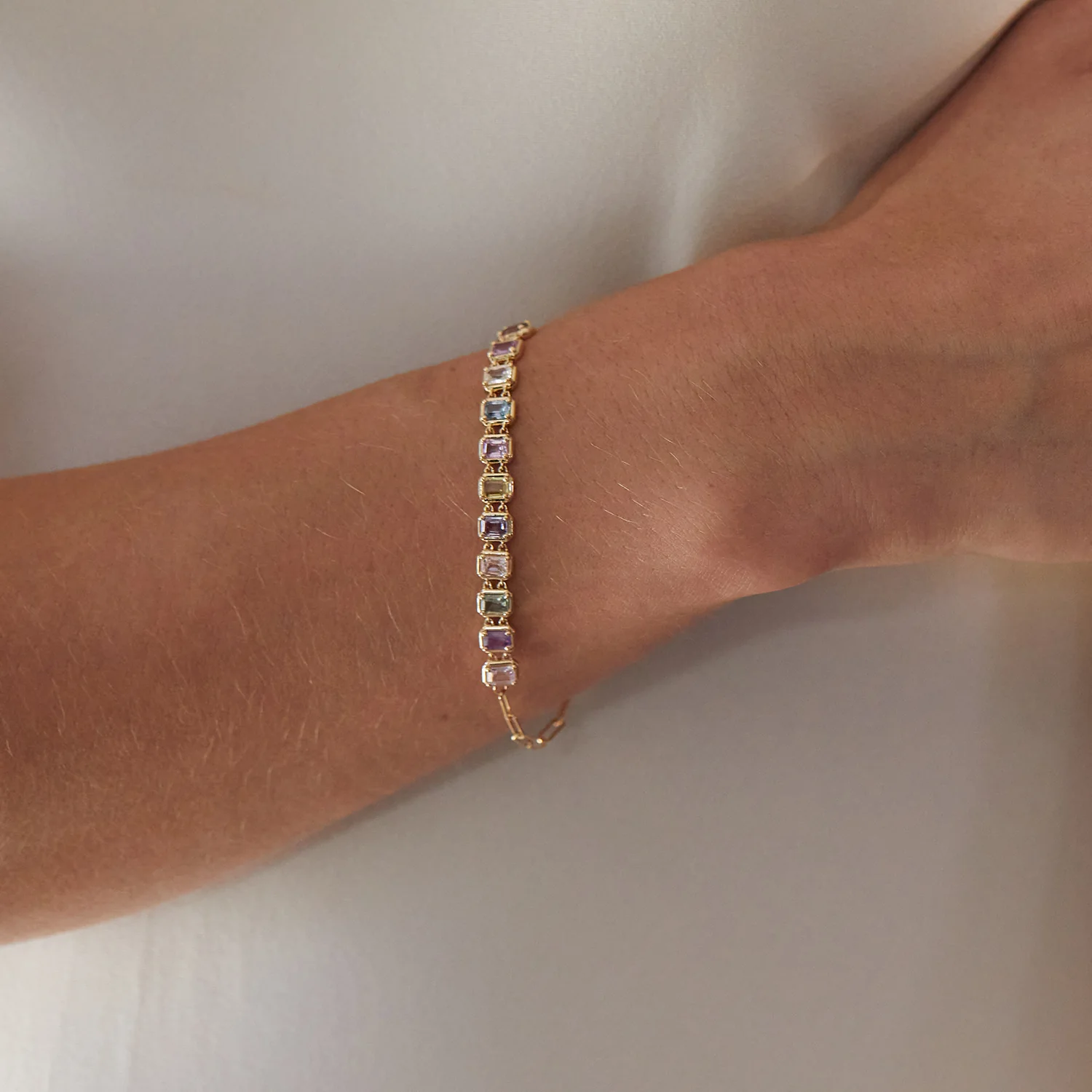 Emerald Cut Sapphire Paperclip Chain Bracelet 5