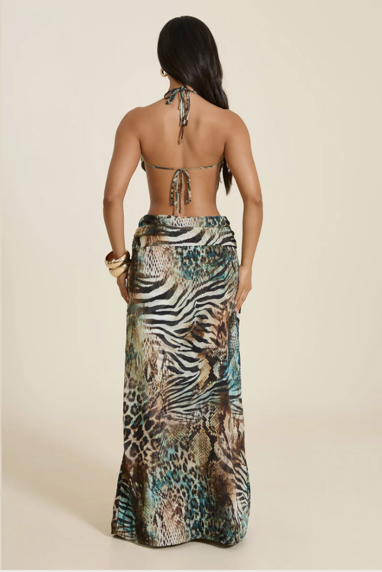 The Ari Maxi Dress in Teal Animal Print 4