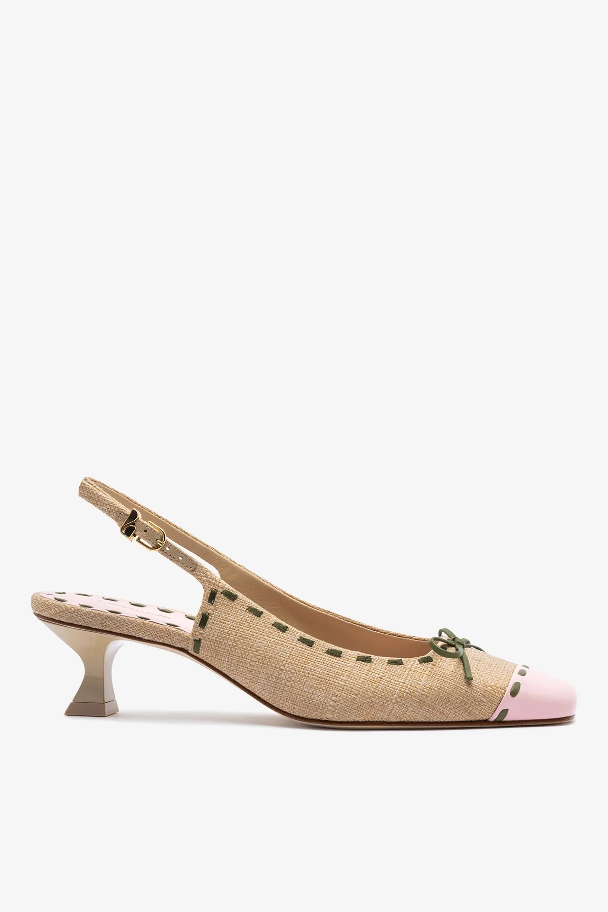 Jenny Pump In Beige Raffia and Tulip and Seaweed Leather 2