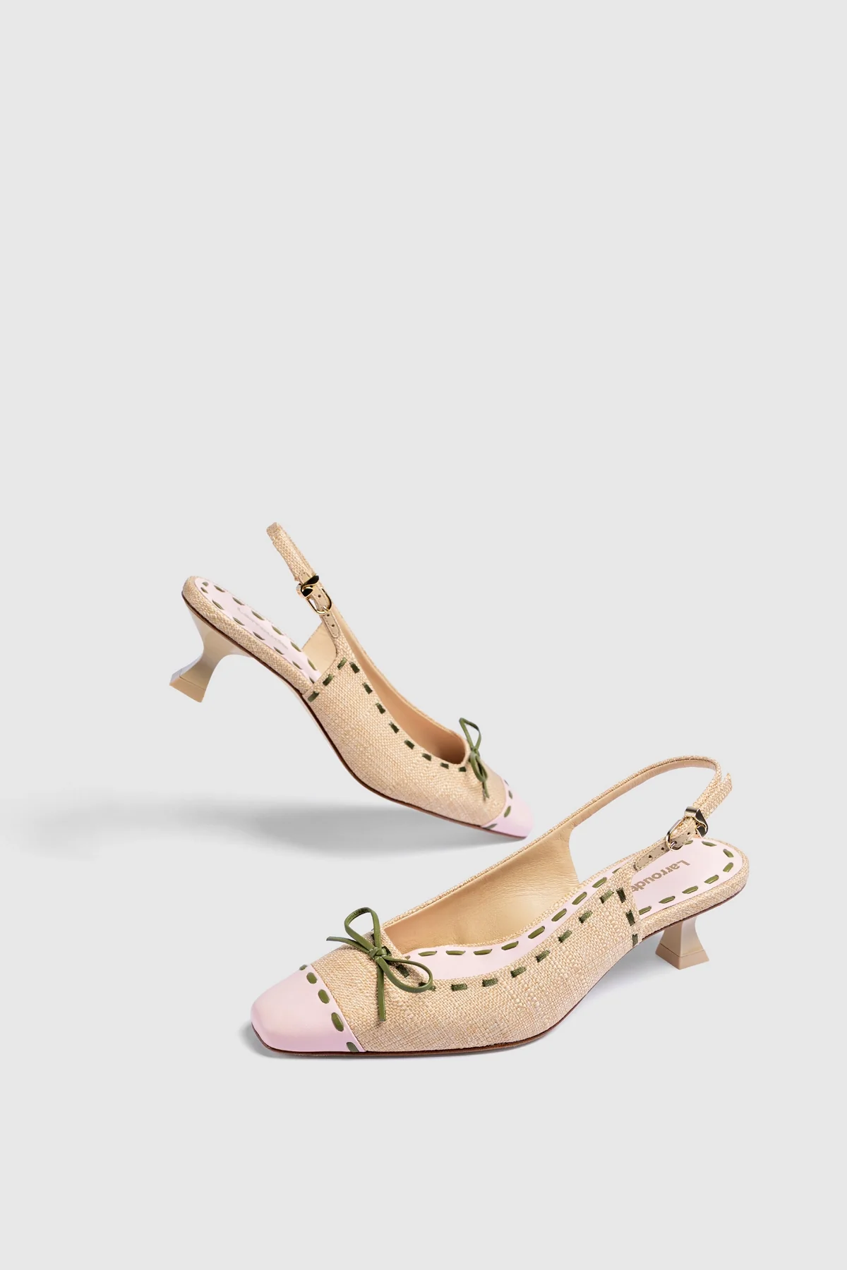 Jenny Pump In Beige Raffia and Tulip and Seaweed Leather 3