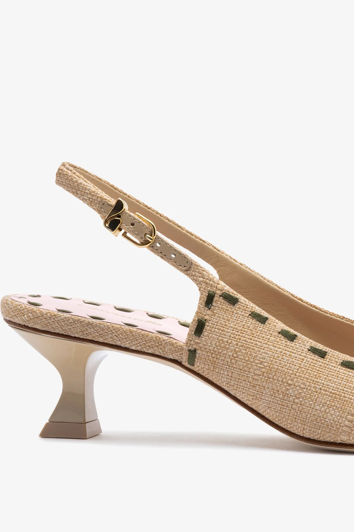 Jenny Pump In Beige Raffia and Tulip and Seaweed Leather 4