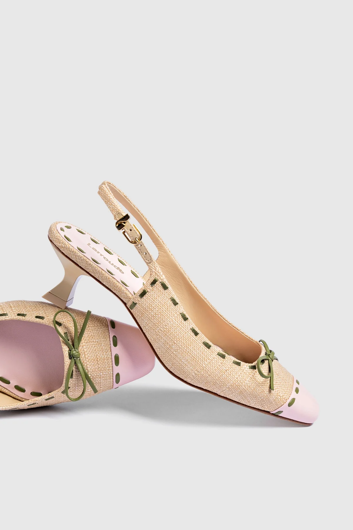Jenny Pump In Beige Raffia and Tulip and Seaweed Leather 5