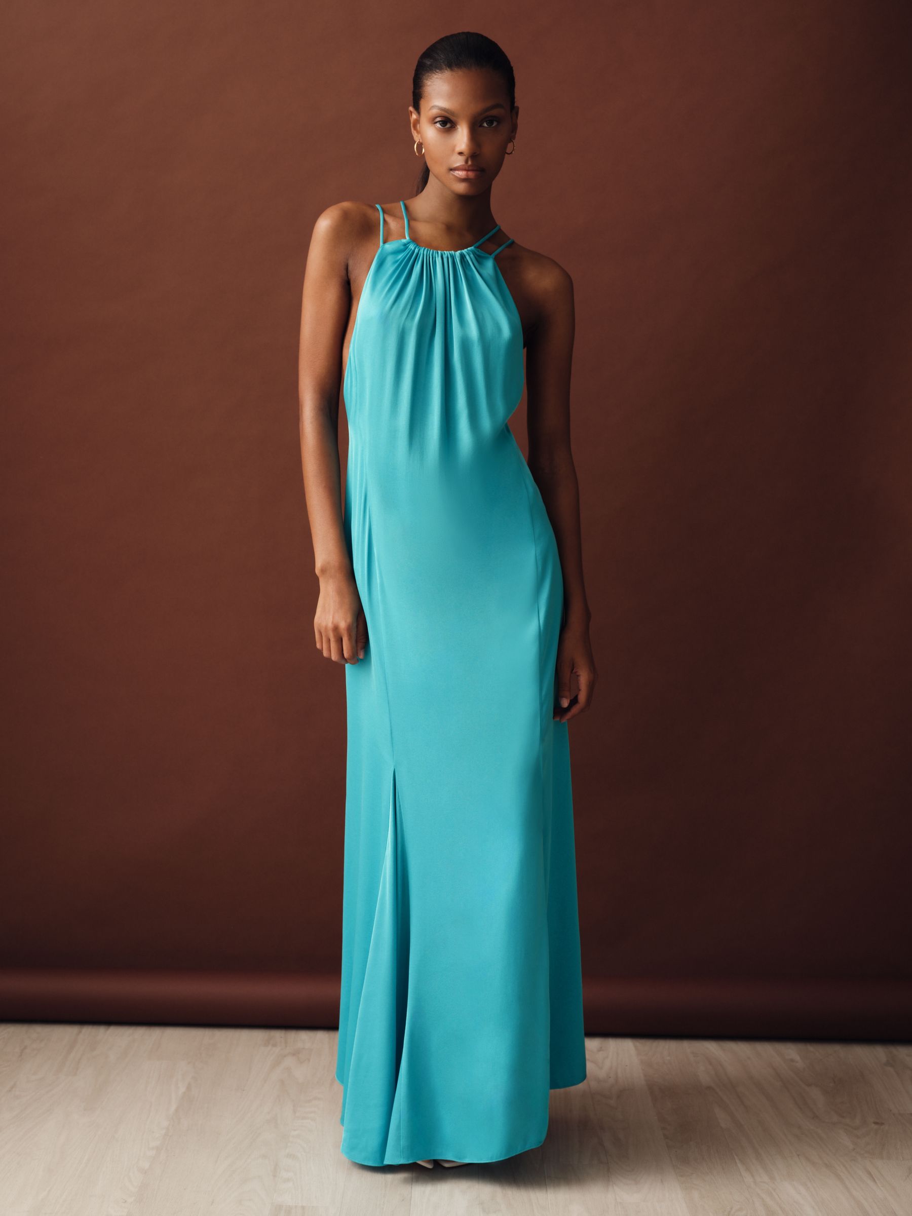 Satin Halterneck Maxi Dress in Blue 1