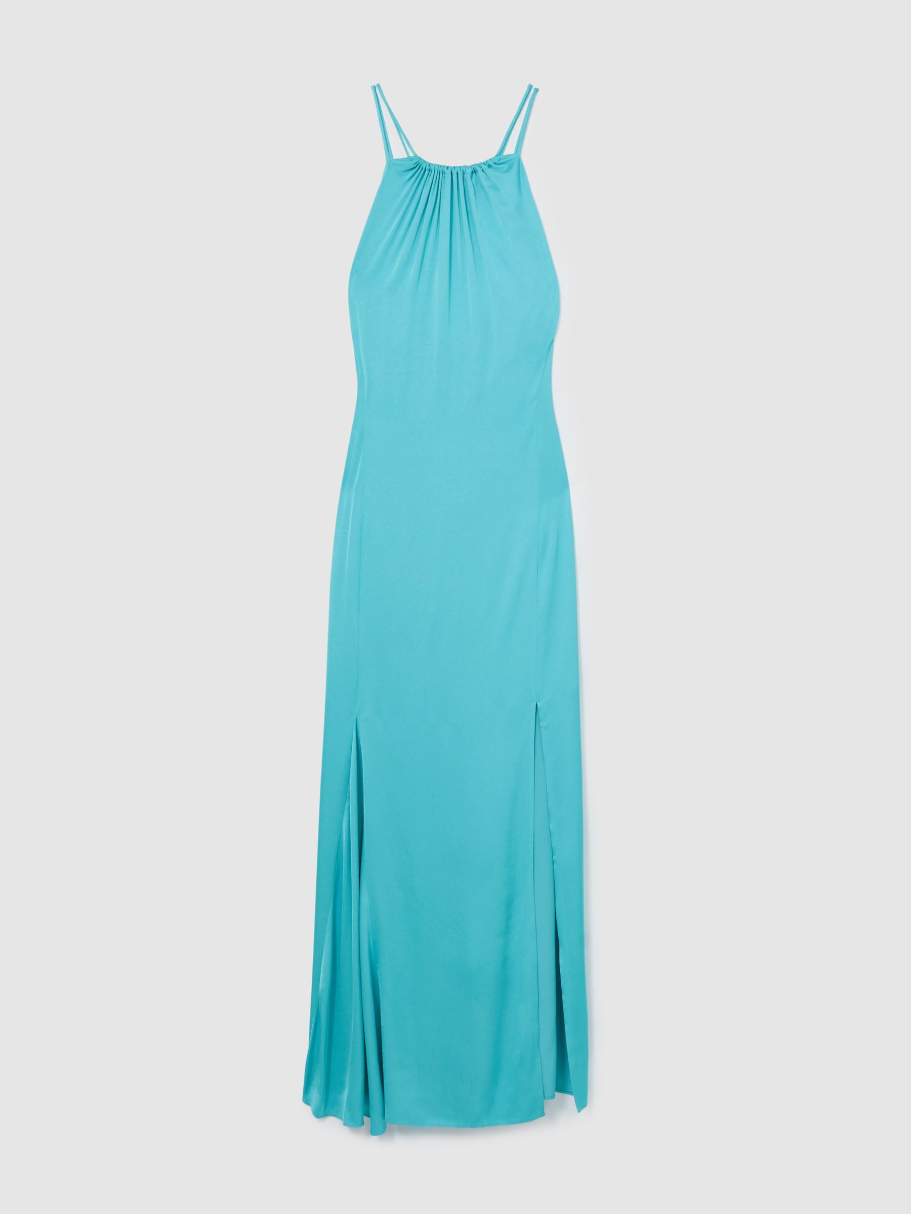 Satin Halterneck Maxi Dress in Blue 2