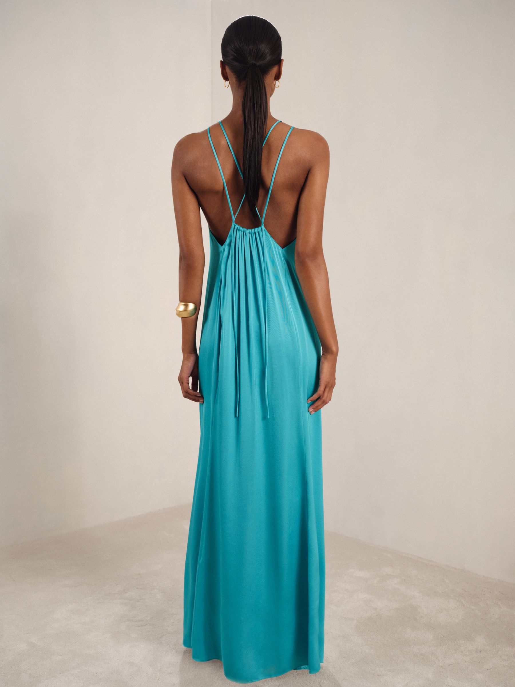 Satin Halterneck Maxi Dress in Blue 4
