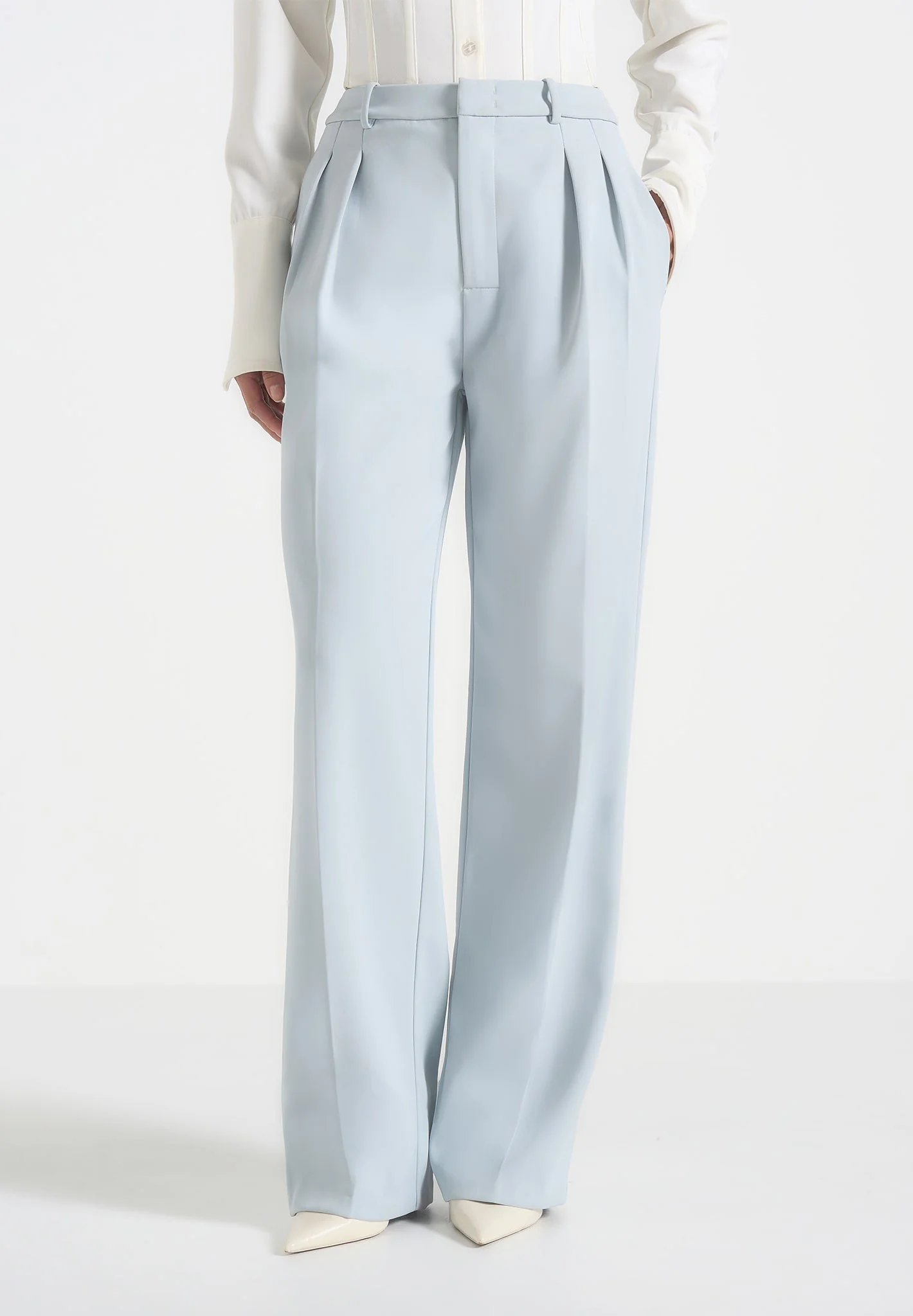 Julie in Pale Blue Tailored Twin Pleat Pants 3