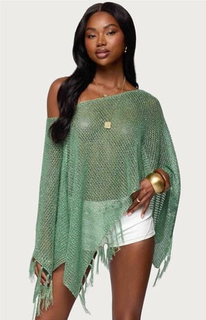 Sequin Fringe Knit Poncho 1