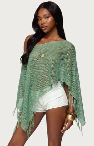 Sequin Fringe Knit Poncho 2