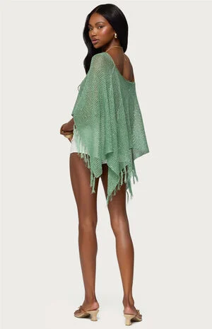Sequin Fringe Knit Poncho 3