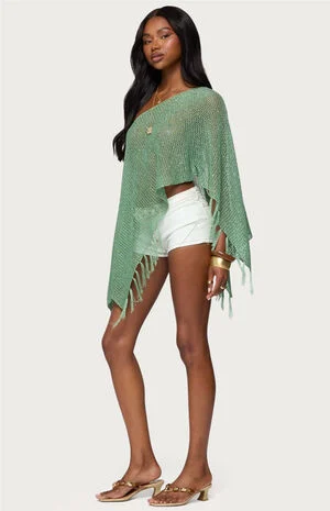 Sequin Fringe Knit Poncho 4