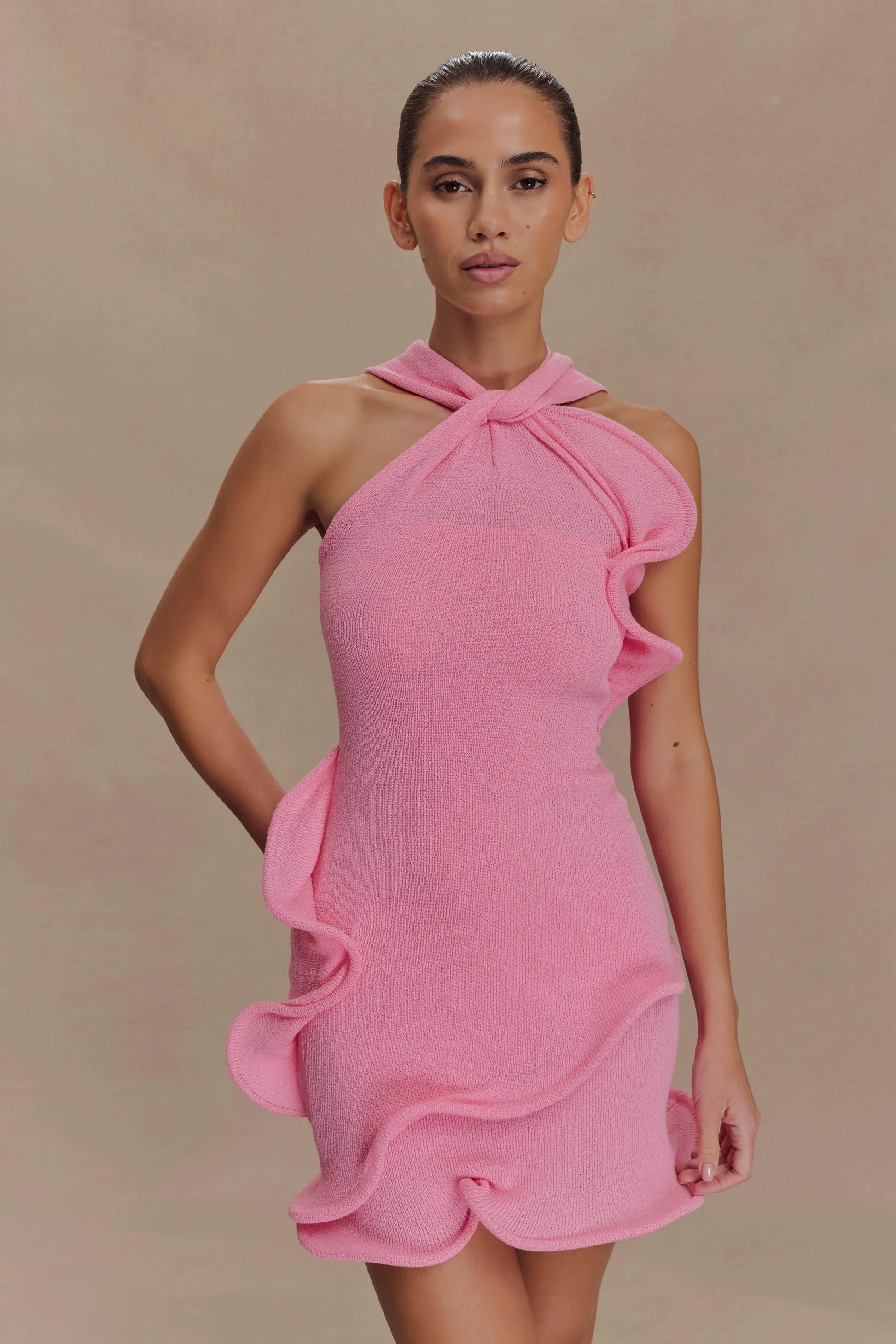 Caprice Halter Knit Mini Dress - Bubblegum Pink 3